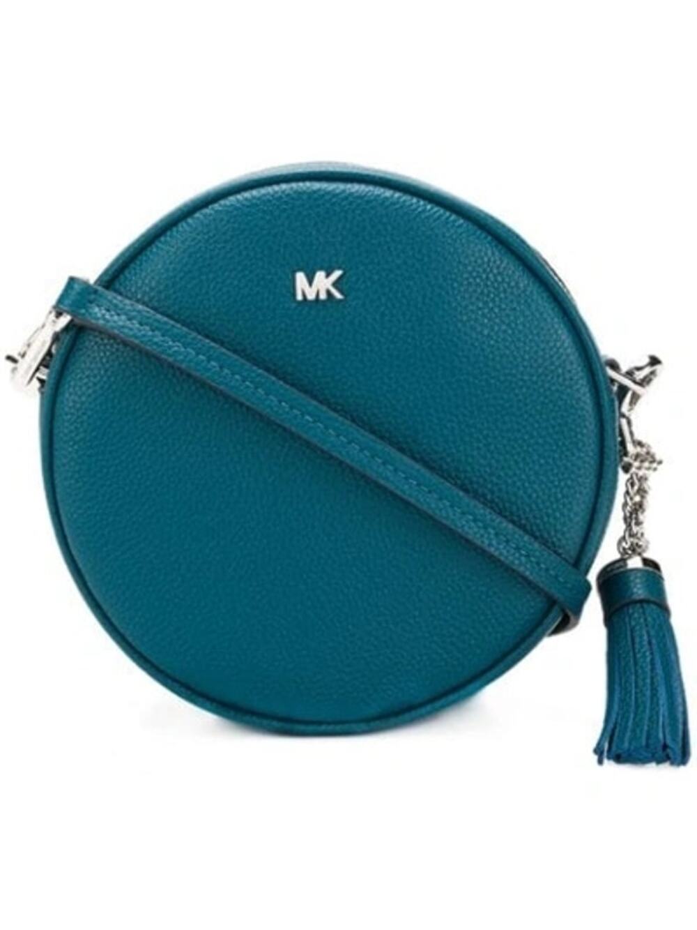 Michael Kors Womens Pebbled Leather Canteen Circle Crossbody Purse Bag Tassel